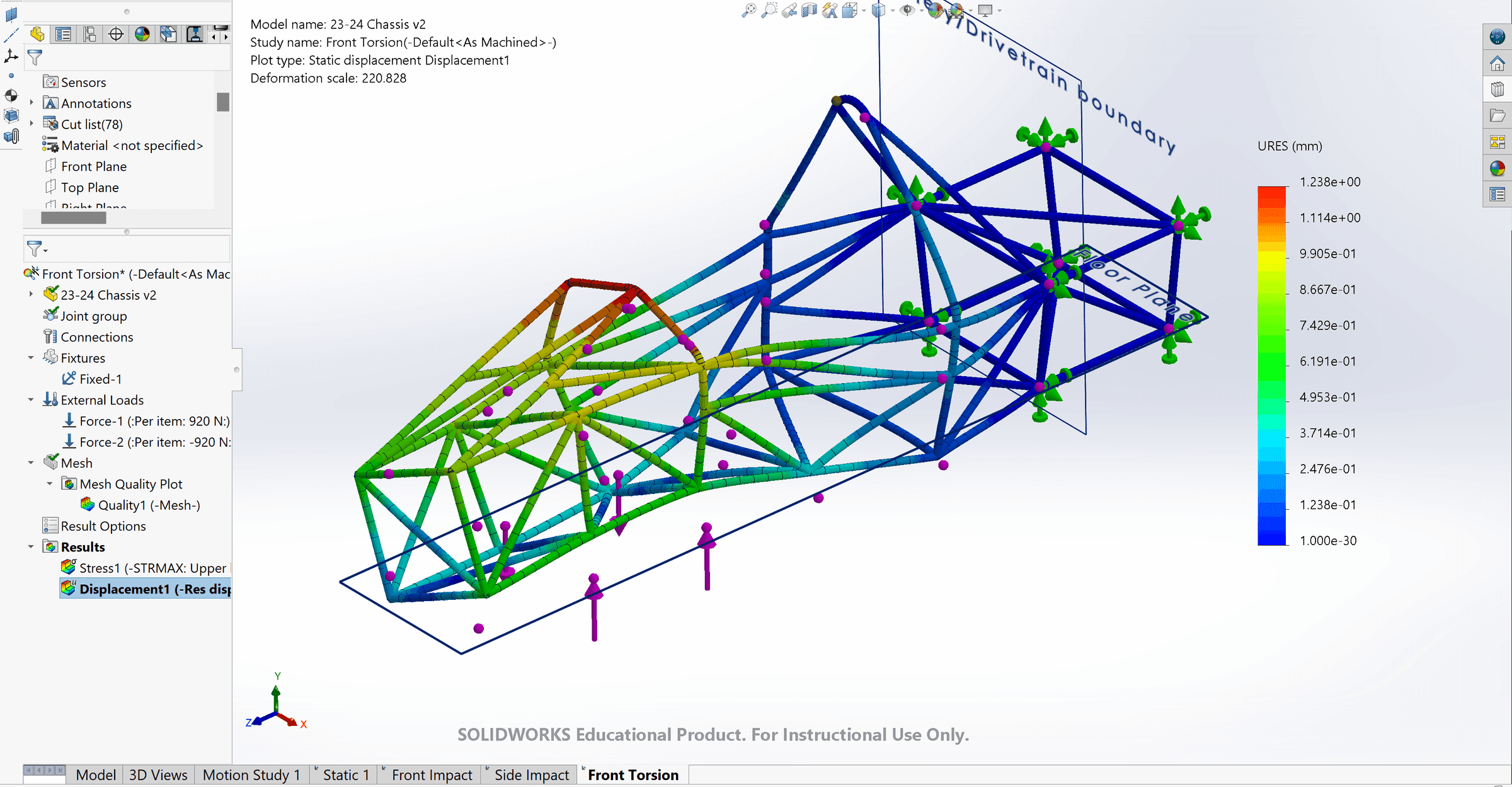Front torsion FEA displacement plot