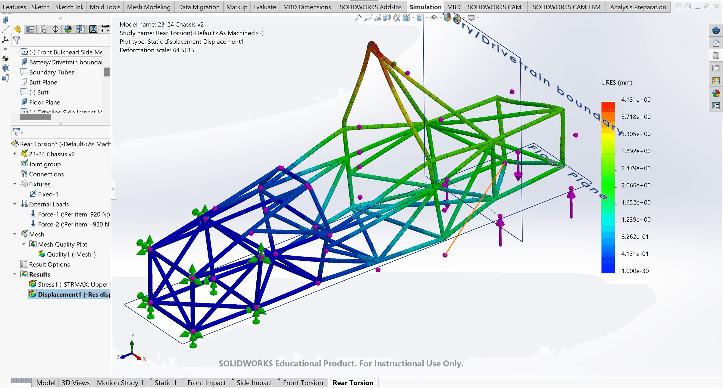 Rear torsion FEA displacement plot