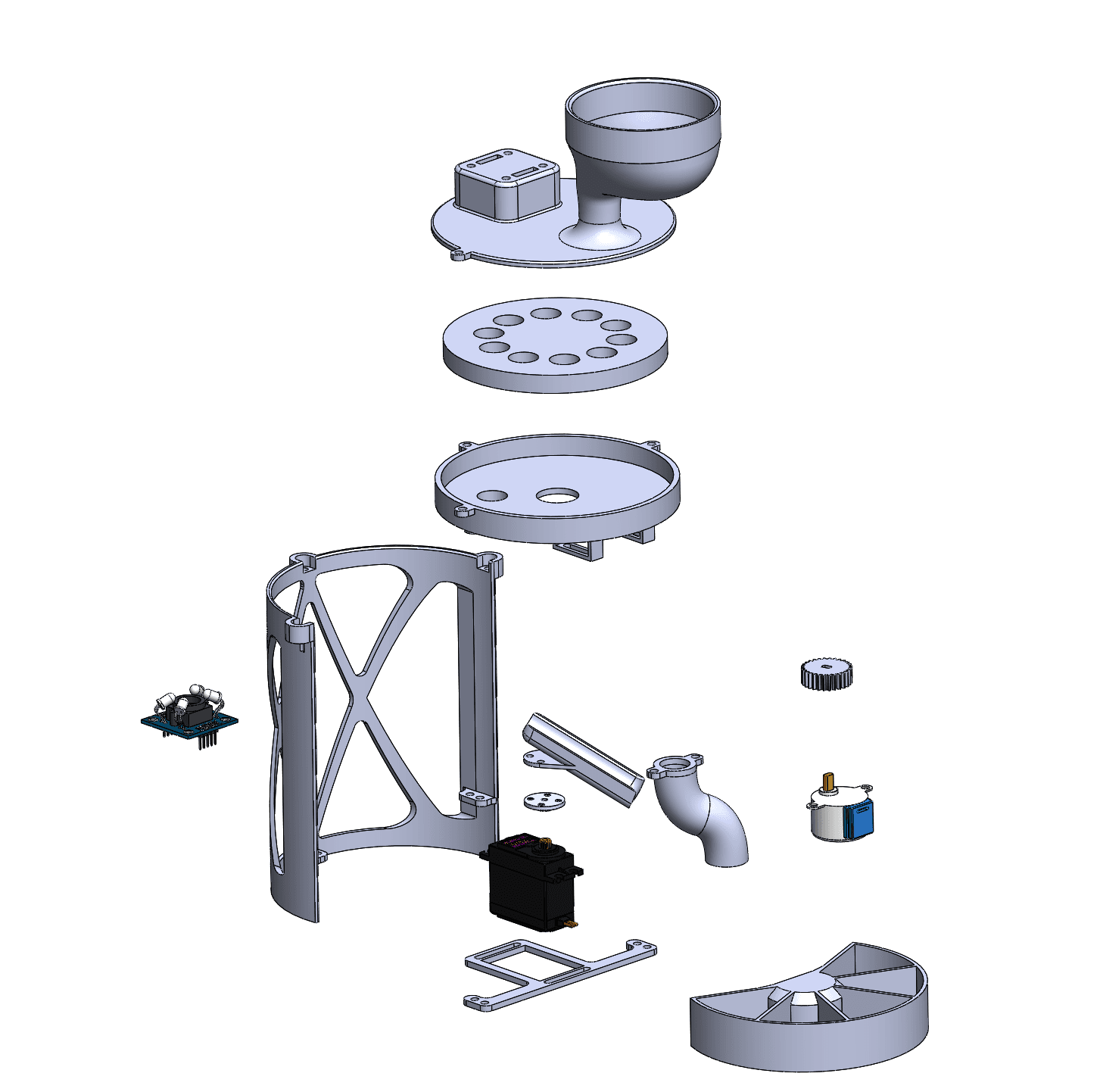 Exploded CAD assembly of the color sorter mechanism