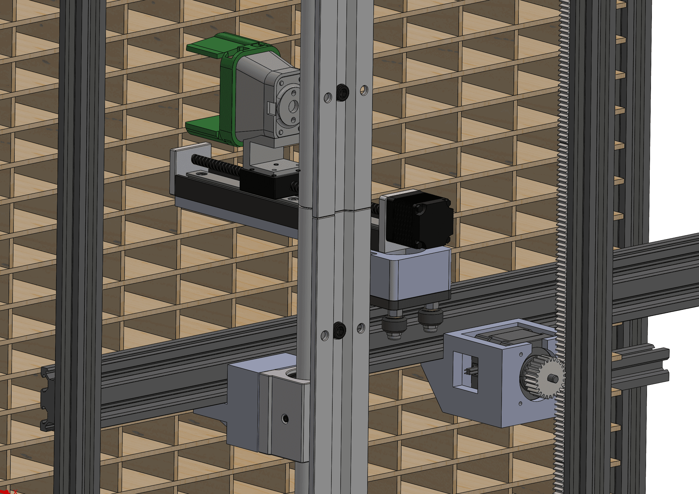 VENDR mechanism close-up, servo and rails